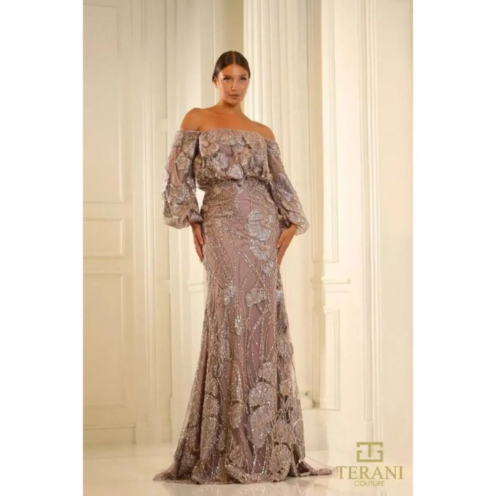 Clearance Mauve Size 6 Off The-shoulder Puff Sleeves Sheath Dress